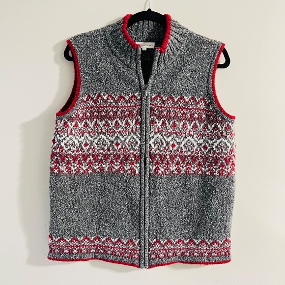 Northern Reflections Knit Sweater Zippered Vest Size Large Cozy Red Grey White - Picture 1 of 10